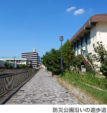 防災公園・体育館沿いの遊歩道
